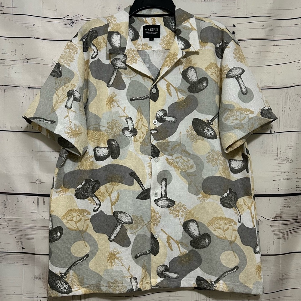 Malibu Beach Club By Drill Clothing | Mens Mushroom Button Down Shirt Size Large